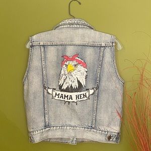 Denim vest with painted back